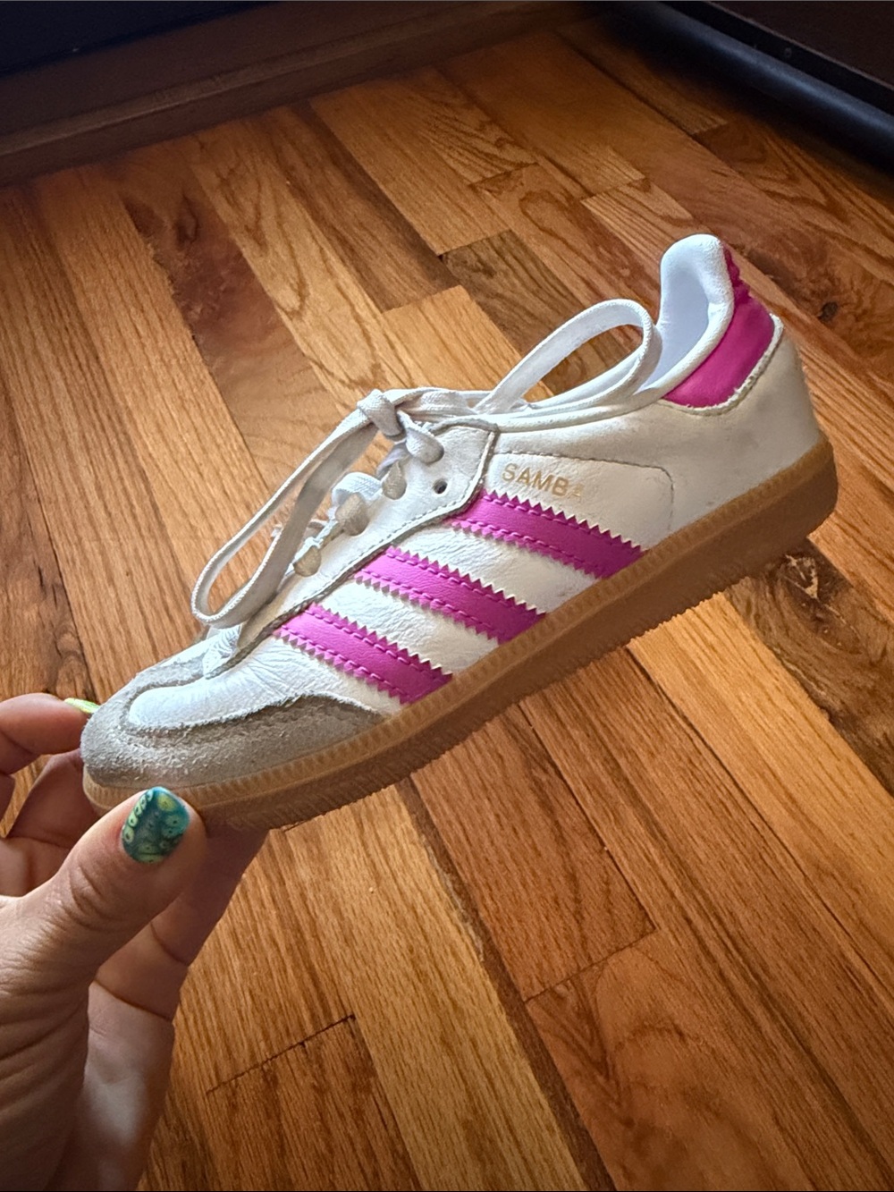 adidas Originals Kids Samba Sneakers White with Pink Stripes and Gum Sole - Picture 4 of 9